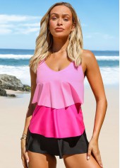 Layered Hem Contrast Wide Strap Tankini Set