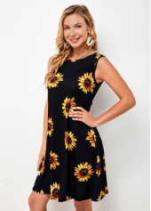 Sunflower Print Sleeveless Round Neck Dress | thumb picture 