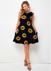 Sunflower Print Sleeveless Round Neck Dress | thumb picture 