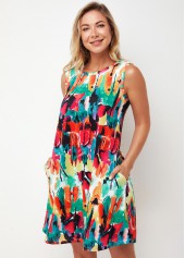 Round Neck Printed Multi Color A Line Dress | thumb picture 