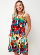 Round Neck Printed Multi Color A Line Dress | thumb picture 