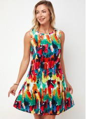 Round Neck Printed Multi Color A Line Dress | thumb picture 