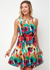 Round Neck Printed Multi Color A Line Dress | thumb picture 