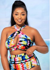 Plus Size High Waisted Geometric Print Bikini Set | thumb picture 