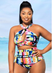 Plus Size High Waisted Geometric Print Bikini Set