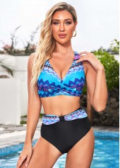 Front Cross High Waisted Tribal Print Bikini Set