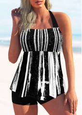 Color Block Halter Smocked Tankini Set