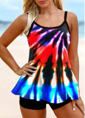 Tie Dye Print Spaghetti Strap Colorful Tankini Set 