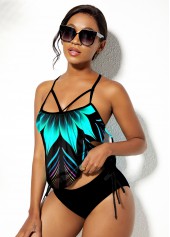 Spaghetti Strap Drawstring Side Floral Print Tankini Set | thumb picture 