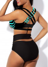 Striped Cross Strap High Waist Bikini Set | thumb picture 