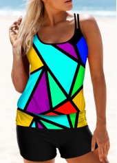Geometric Print Double Straps Tankini Set