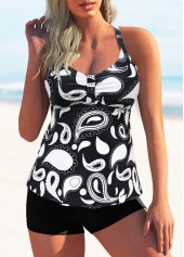 Wide Strap Criss Cross Back Animal Prints Tankini Set