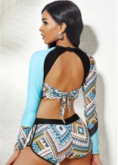 Cut Out Mid Waisted Tribal Print Bikini Set