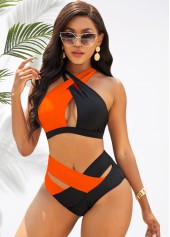 Orange High Waisted Cross Strap Bikini Set | thumb picture 