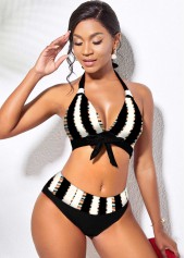 Mid Waist Halter Striped Bowknot Bikini Set