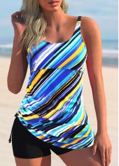 Rainbow Stripe Tie Side Tankini Set