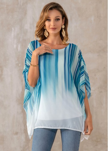 Modlily Round Neck Striped 3/4 Sleeve Blouse - XXL