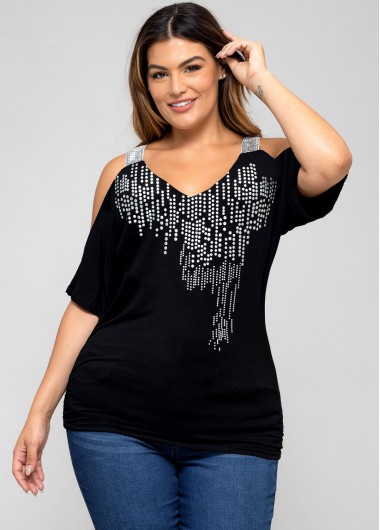 Modlily Plus Size Polka Dot Cold Shoulder T Shirt - 4XL