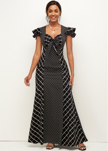 Modlily Polka Dot Bowknot Sweetheart Neckline Dress - S