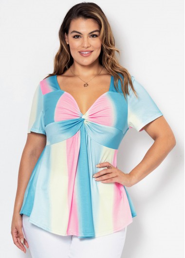 Modlily Plus Size Twist Front Contrast T Shirt - 3X