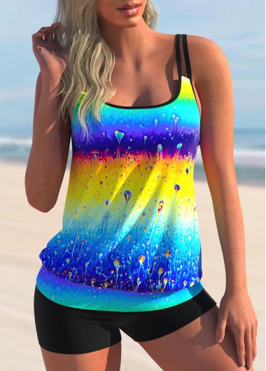 Modlily Rainbow Color Tie Dye Print Tankini Set - XXL