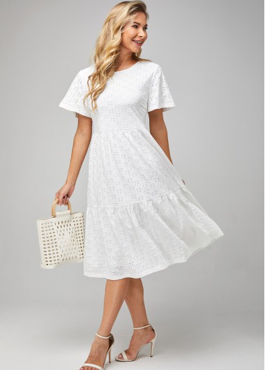 Modlily Solid Short Sleeve Round Neck Dress - M