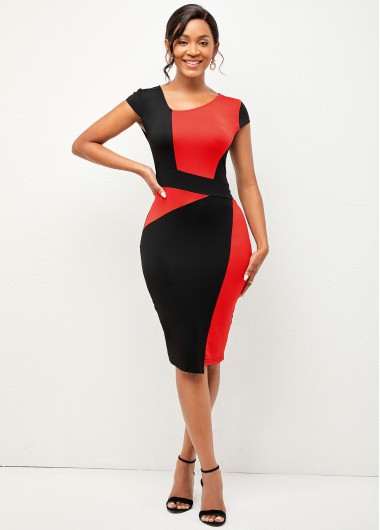 Modlily Contrast V Neck Short Sleeve Dress - XL