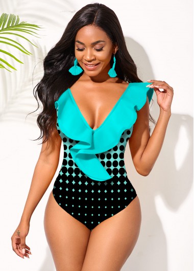 Modlily Flounce Polka Dot Ombre One Piece Swimwear - S