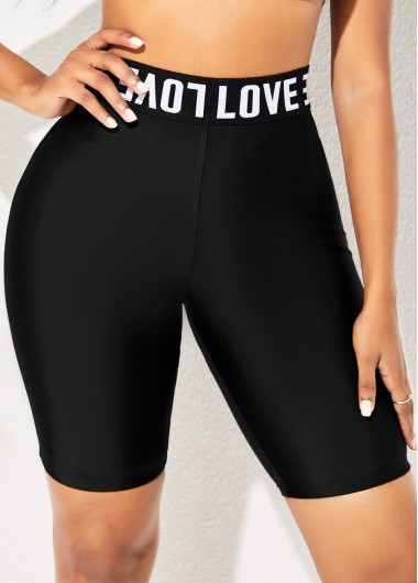 Modlily Letter Print High Waist Skinny Swim Shorts - M