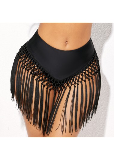 Modlily Tassel Detail Mid Waist Solid Bikini Bottom - XL