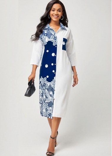 Modlily Printed Turndown Collar Button Up Dress - 2XL