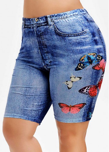 Modlily Plus Size High Waisted Butterfly Print Shorts - 3X