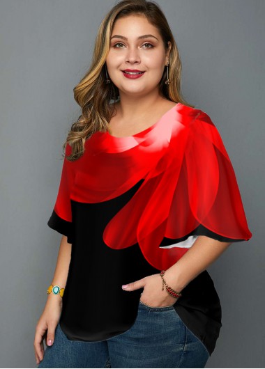 Modlily Plus Size Floral Print Round Neck T Shirt - 2X