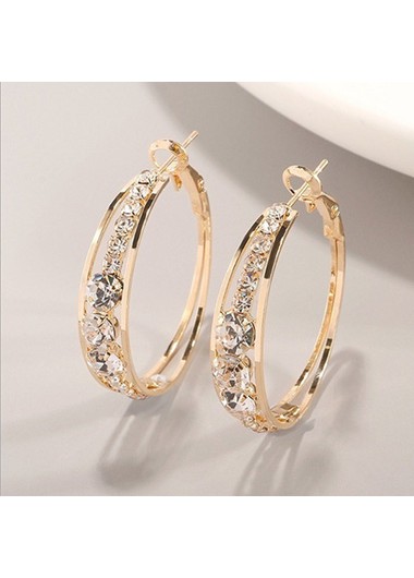 Modlily Rhinestone Circle Design Metal Detail Earrings - One Size