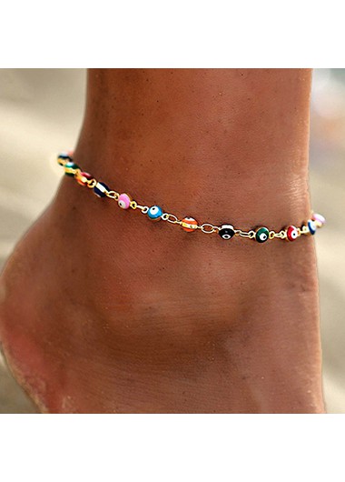 Modlily Multi Color Metal Detail Eye Design Anklet - One Size