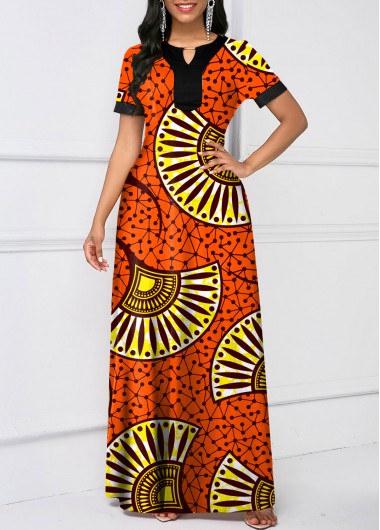 Modlily Tribal Print Keyhole Neckline Short Sleeve Dress - S