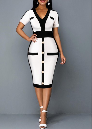 Modlily Contrast V Neck Short Sleeve Dress - XL