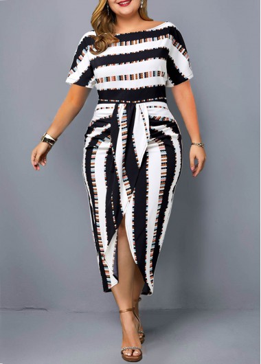 Modlily Striped Plus Size Tie Front Dress - 1X