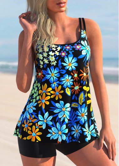 Modlily Floral Print Double Straps Tankini Set - S