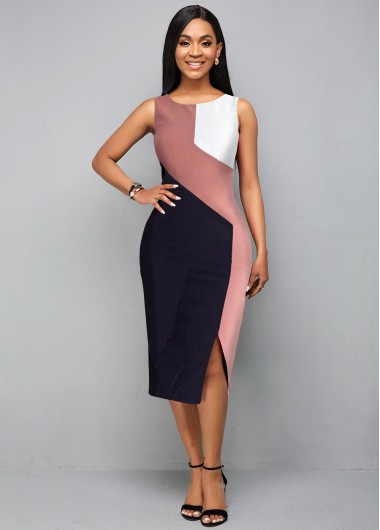 Modlily Round Neck Color Block Sleeveless Dress - XXL