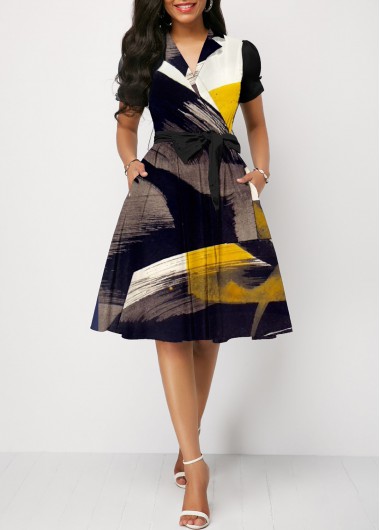 Modlily Notch Neck Graffiti Print Belted Dress - XL