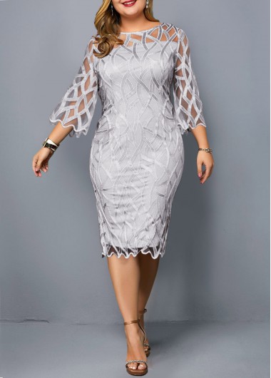 Modlily Round Neck 3/4 Sleeve Plus Size Dress - 3X