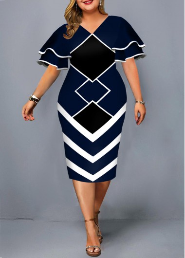 Modlily Plus Size Short Sleeve Geometric Print Dress - 3X