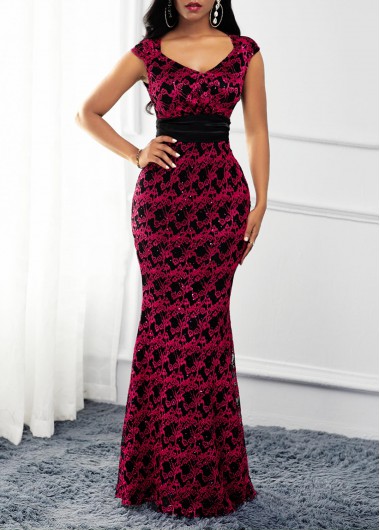 Modlily Lace Patchwork V Neck Cap Sleeve Dress - XXL