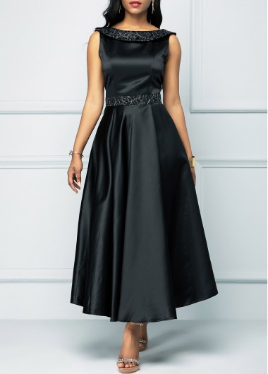 Modlily Solid Boat Neck V Back Dress - S