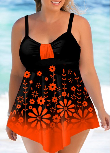 Modlily Plus Size Ombre Floral Print Swimdress and Panty - 2X
