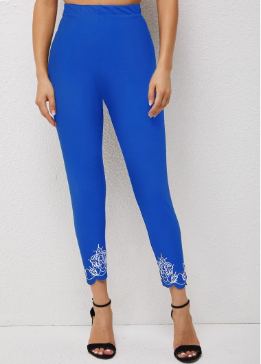 Modlily Pierced Printed Skinny High Waisted Pants - 5XL