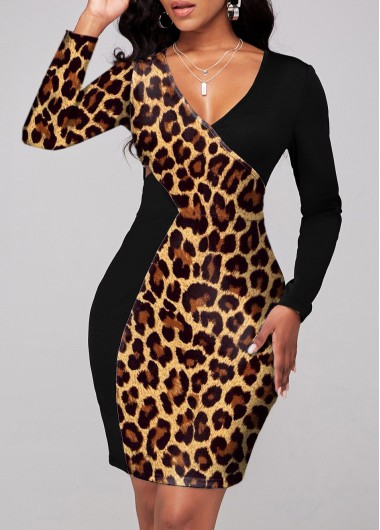 Modlily Leopard Long Sleeve Cross Front Dress - M