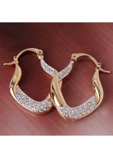 Modlily Asymmetric Design Rhinestone Detail Gold Earrings - One Size