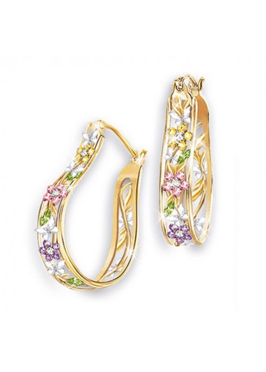 Modlily Rhinestone Detail Flower Design Metal Earrings - One Size